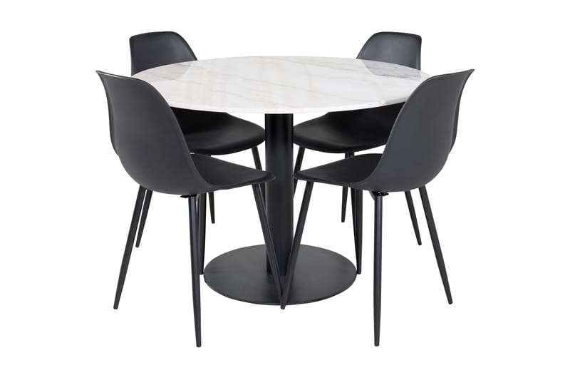 Admira Spisegruppe 106 cm Rund inkl. 4 Ypas Stoler, Marmor/Hvit/Svart
