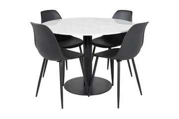 Admira Spisegruppe 106 cm Rund inkl. 4 Ypas Stoler - Marmor/Hvit/Svart - Møbler - Bord - Spisegruppe