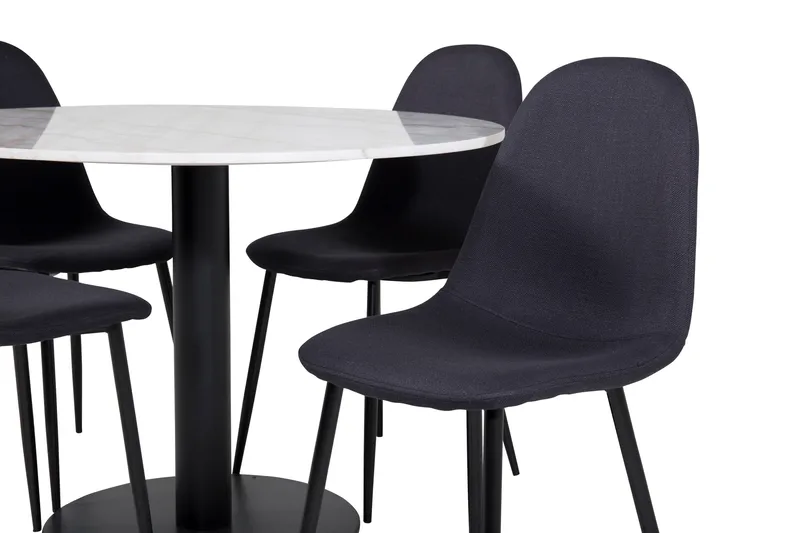 Admira Spisegruppe 106 cm Rund inkl. 4 Ypas Stoler - Marmor/Hvit/Svart - Møbler - Bord - Spisegruppe