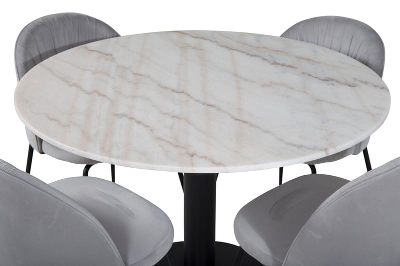 Admira Spisegruppe 106 cm Rundt Marmor inkl. 4 Foyos Stoler - Hvit/Svart/Grå - Møbler - Bord - Spisegruppe