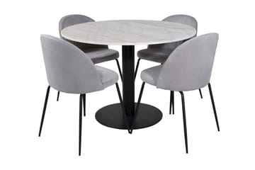 Admira Spisegruppe 106 cm Rundt Marmor inkl. 4 Foyos Stoler - Hvit/Svart/Grå - Møbler - Bord - Spisegruppe