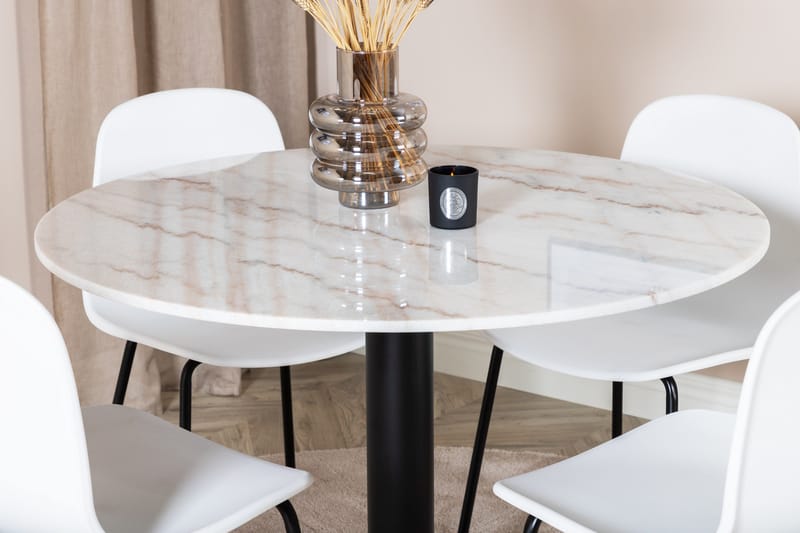 Admira Spisegruppe 106 cm Rundt Marmor inkl. 4 Kullersbro St - Hvit/Svart - Møbler - Bord - Spisegruppe