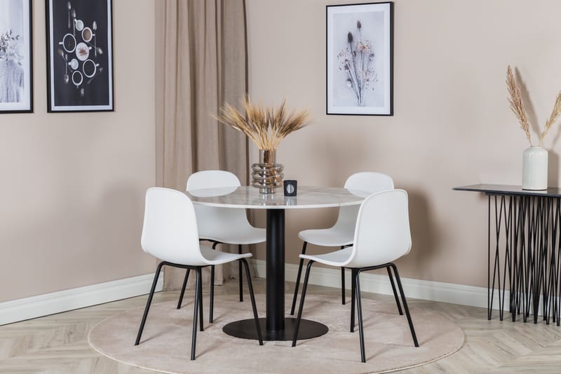 Admira Spisegruppe 106 cm Rundt Marmor inkl. 4 Kullersbro St - Hvit/Svart - Møbler - Bord - Spisegruppe