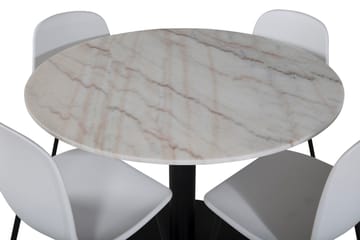 Admira Spisegruppe 106 cm Rundt Marmor inkl. 4 Kullersbro St - Hvit/Svart - Møbler - Bord - Spisegruppe