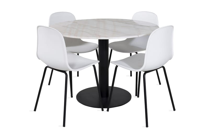 Admira Spisegruppe 106 cm Rundt Marmor inkl. 4 Kullersbro St, Hvit/Svart
