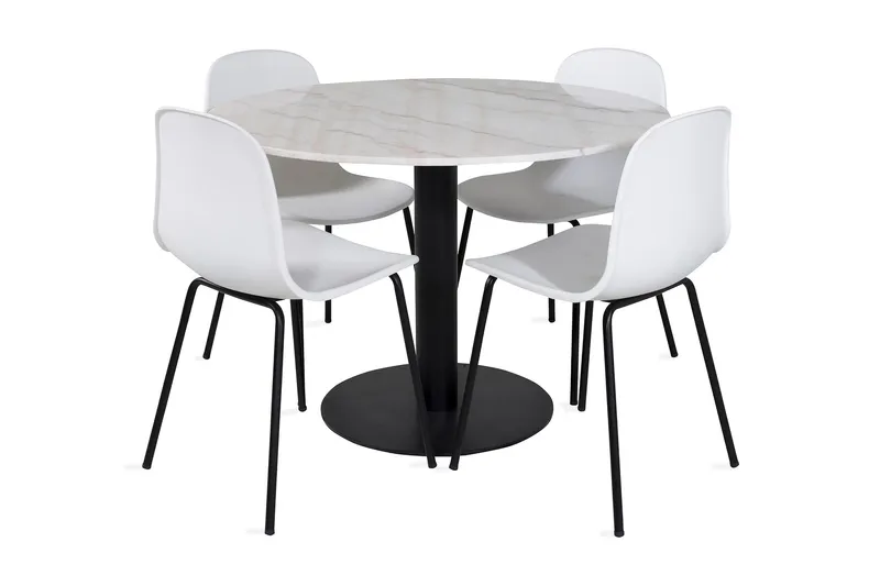 Admira Spisegruppe 106 cm Rundt Marmor inkl. 4 Kullersbro St, Hvit/Svart