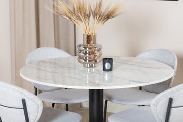 Admira Spisegruppe 106 cm Rundt Marmor inkl. 4 Moncoll Stole - Hvit/Svart/Beige - Møbler - Bord - Spisegruppe