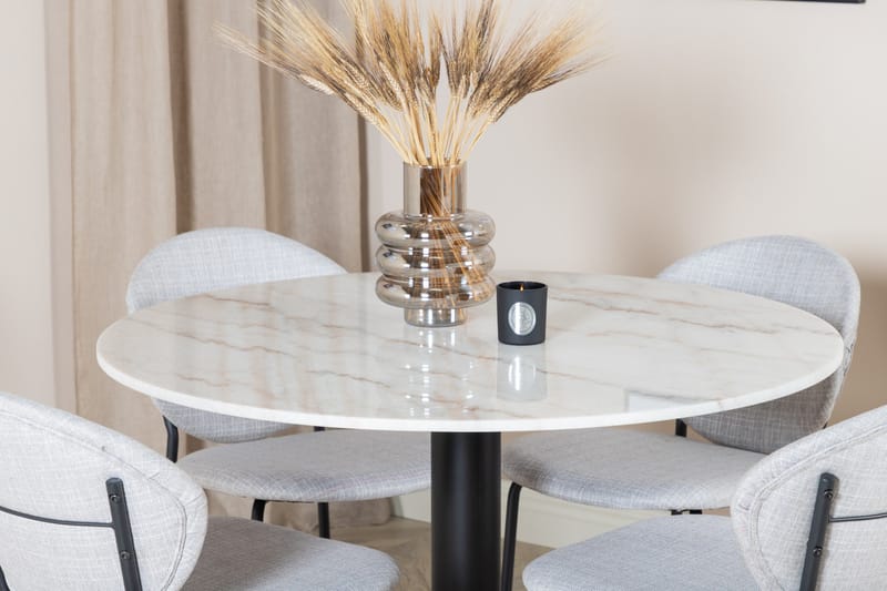 Admira Spisegruppe 106 cm Rundt Marmor inkl. 4 Moncoll Stole - Hvit/Svart/Beige - Møbler - Bord - Spisegruppe
