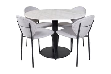 Admira Spisegruppe 106 cm Rundt Marmor inkl. 4 Moncoll Stole - Hvit/Svart/Beige - Møbler - Bord - Spisegruppe