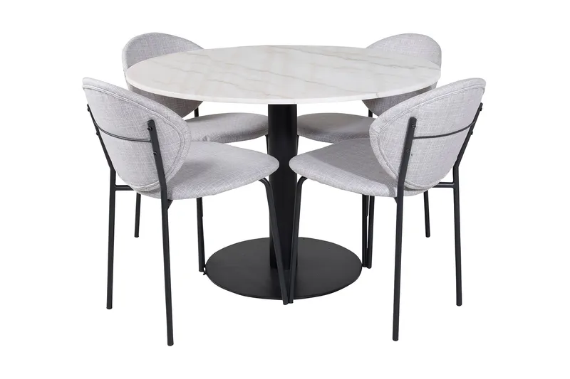 Admira Spisegruppe 106 cm Rundt Marmor inkl. 4 Moncoll Stole, Hvit/Svart/Beige