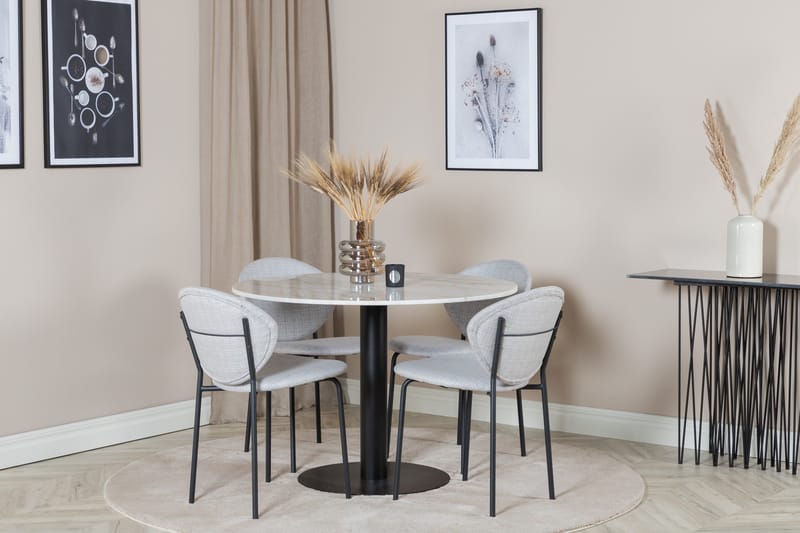 Admira Spisegruppe 106 cm Rundt Marmor inkl. 4 Moncoll Stole - Hvit/Svart/Beige - Møbler - Bord - Spisegruppe