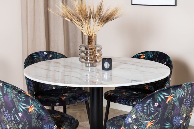 Admira Spisegruppe 106 cm Rundt Marmor inkl. 4 Sedavi Stoler - Hvit/Svart/Blå - Møbler - Bord - Spisegruppe