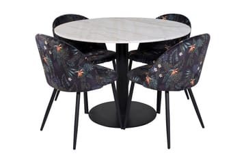 Admira Spisegruppe 106 cm Rundt Marmor inkl. 4 Sedavi Stoler - Hvit/Svart/Blå - Møbler - Bord - Spisegruppe