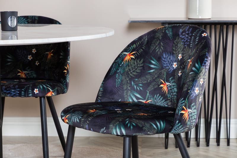 Admira Spisegruppe 106 cm Rundt Marmor inkl. 4 Sedavi Stoler - Hvit/Svart/Blå - Møbler - Bord - Spisegruppe