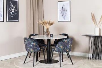 Admira Spisegruppe 106 cm Rundt Marmor inkl. 4 Sedavi Stoler - Hvit/Svart/Blå - Møbler - Bord - Spisegruppe