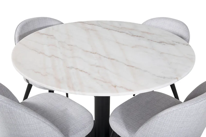 Admira Spisegruppe 106 cm Rundt Marmor inkl. 4 Sedavi Stoler - Hvit/Svart/Grå - Møbler - Bord - Spisegruppe