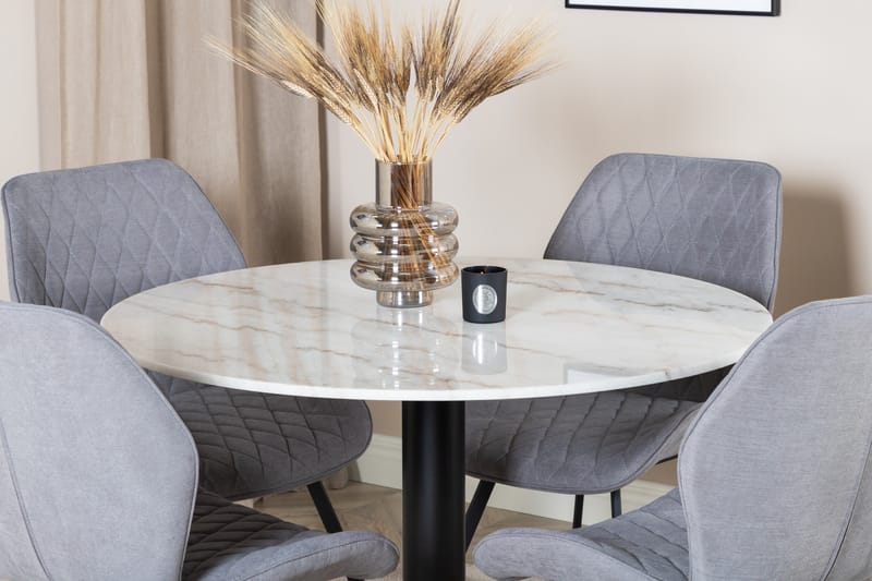 Admira Spisegruppe 106 cm Rundt Marmor inkl. 4 Sumoas Stoler - Hvit/Svart/Grå - Møbler - Bord - Spisegruppe