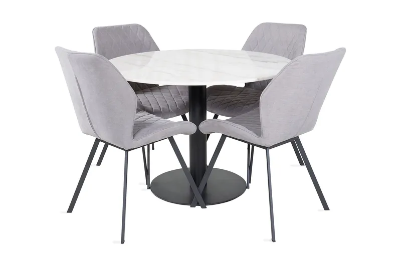 Admira Spisegruppe 106 cm Rundt Marmor inkl. 4 Sumoas Stoler, Hvit/Svart/Grå