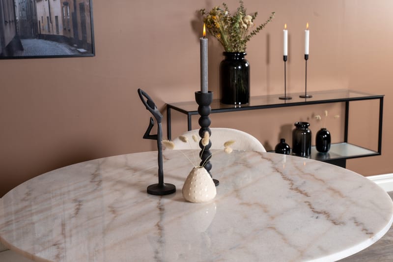 Admira Spisegruppe 106 cm Rundt Marmorbord med 4 Valera Spisestoler - Beige / Marmor - Møbler - Bord - Spisegruppe