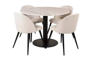 Admira Spisegruppe 106 cm Rundt Marmorbord med 4 Valera Spisestoler - Beige / Marmor - Møbler - Bord - Spisegruppe