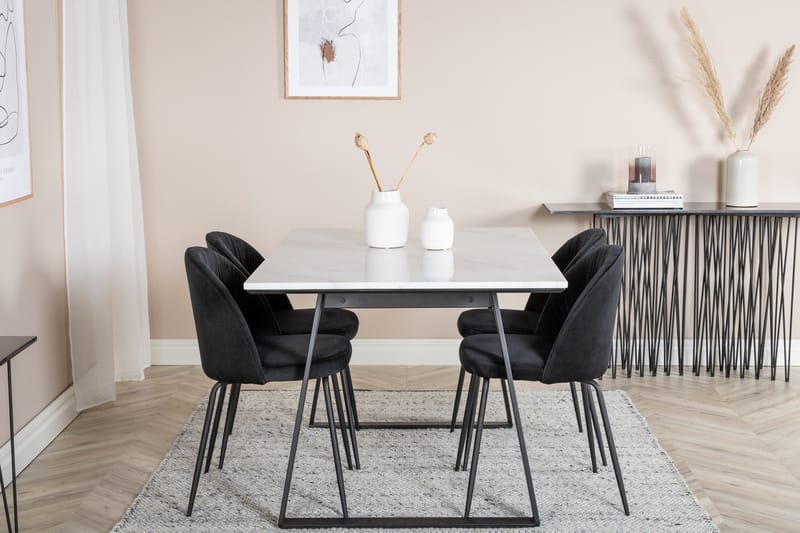 Admira Spisegruppe 140 cm inkl. 4 Foyos Stoler - Marmor/Hvit/Svart - Møbler - Bord - Spisegruppe
