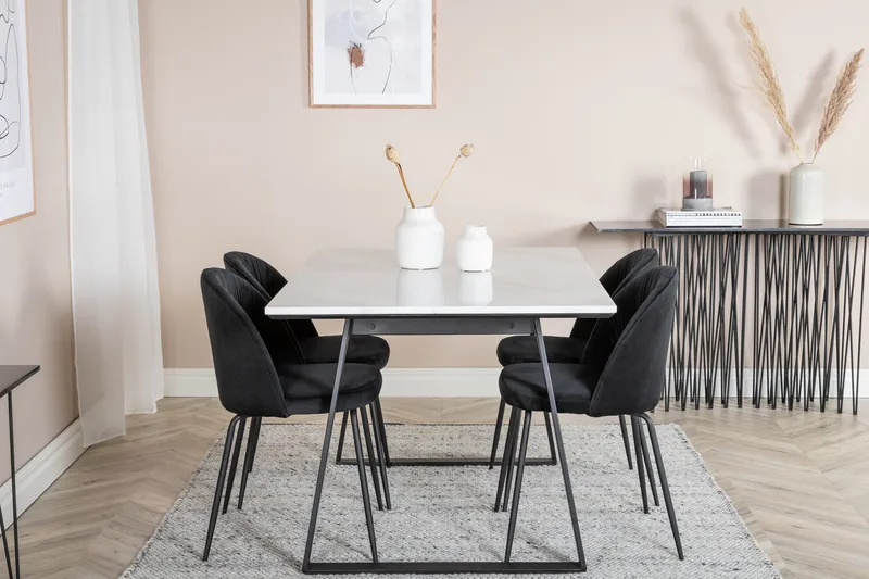 Admira Spisegruppe 140 cm inkl. 4 Foyos Stoler - Marmor/Hvit/Svart - Møbler - Bord - Spisegruppe