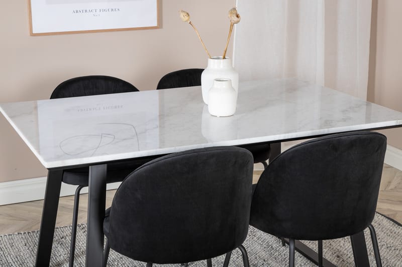 Admira Spisegruppe 140 cm inkl. 4 Foyos Stoler - Marmor/Hvit/Svart - Møbler - Bord - Spisegruppe