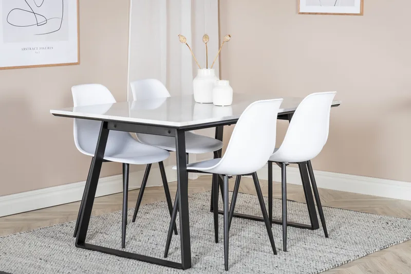 Admira Spisegruppe 140 cm inkl. 4 Ypas Stoler - Marmor/Hvit/Svart - Møbler - Bord - Spisegruppe