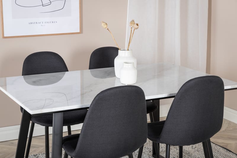Admira Spisegruppe 140 cm inkl. 4 Ypas Stoler - Marmor/Hvit/Svart - Møbler - Bord - Spisegruppe
