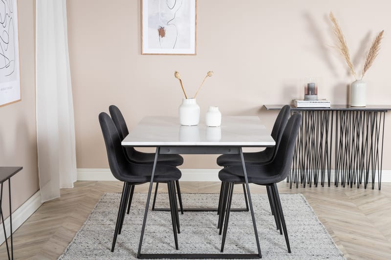 Admira Spisegruppe 140 cm inkl. 4 Ypas Stoler - Marmor/Hvit/Svart - Møbler - Bord - Spisegruppe