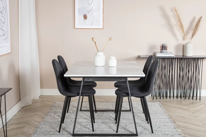 Admira Spisegruppe 140 cm inkl. 4 Ypas Stoler - Marmor/Hvit/Svart - Møbler - Bord - Spisegruppe