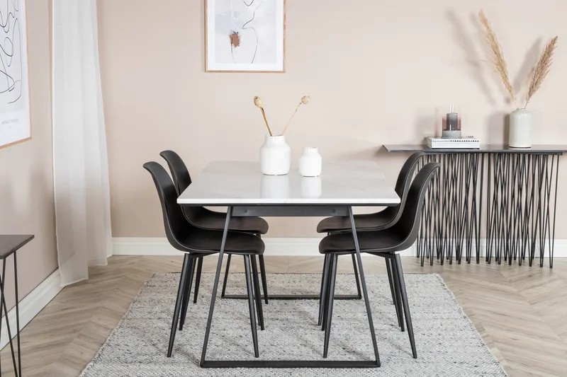 Admira Spisegruppe 140 cm inkl. 4 Ypas Stoler - Marmor/Hvit/Svart - Møbler - Bord - Spisegruppe