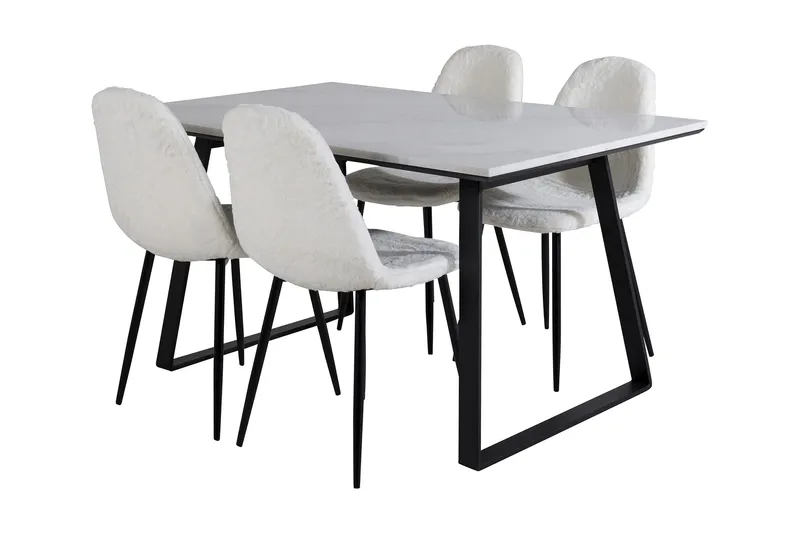 Admira Spisegruppe 140 cm inkl. 4 Ypas Stoler, Marmor/Hvit/Svart
