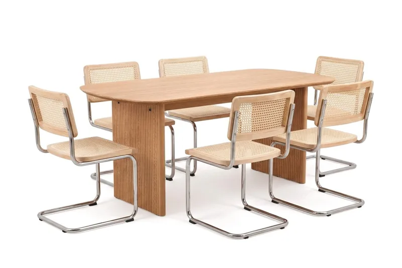 Alma spisegruppe rektangulær 180 cm eik med 6 Build spisestoler, Eik