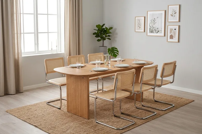 Alma spisegruppe rektangulær 180 cm eik med 6 Build spisestoler - Eik - Møbler - Bord - Spisegruppe