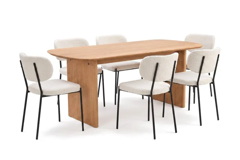 Alma spisegruppe rektangulær 180 cm eik med 6 Gemmiano spisestoler, Eik