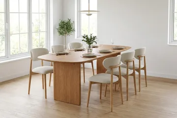 Alma spisegruppe rektangulær 180 cm eik med 6 Molly spisestoler - Eik - Møbler - Bord - Spisegruppe