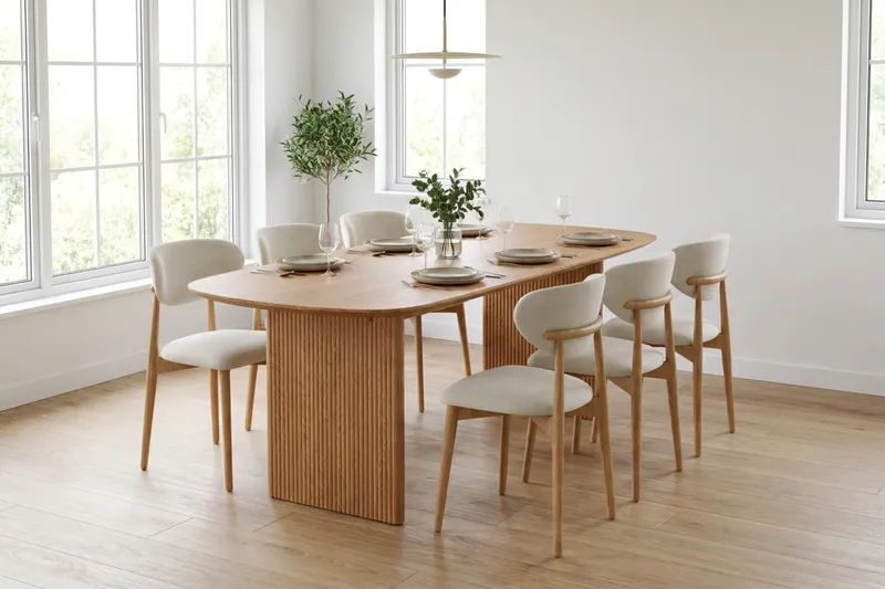 Alma spisegruppe rektangulær 180 cm eik med 6 Molly spisestoler - Eik - Møbler - Bord - Spisegruppe