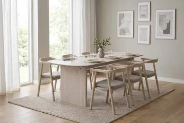 Alma spisegruppe rektangulær 180 cm hvitlasert med 6 Jolie spisestoler - Møbler - Bord - Spisegruppe