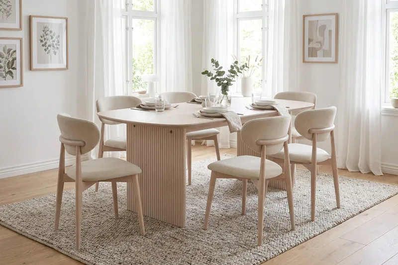 Alma spisegruppe rektangulær 180 cm hvitlasert med 6 Molly spisestoler - Hvitlasert - Møbler - Bord - Spisegruppe