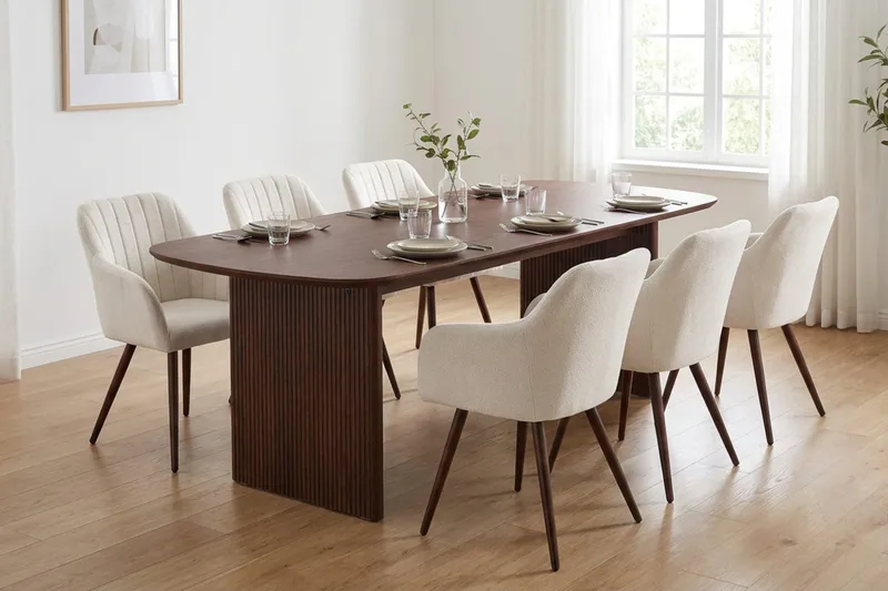 Alma spisegruppe rektangulær 180 cm valnøtt med 6 Filippa spisestoler - Valnøtt - Møbler - Bord - Spisegruppe