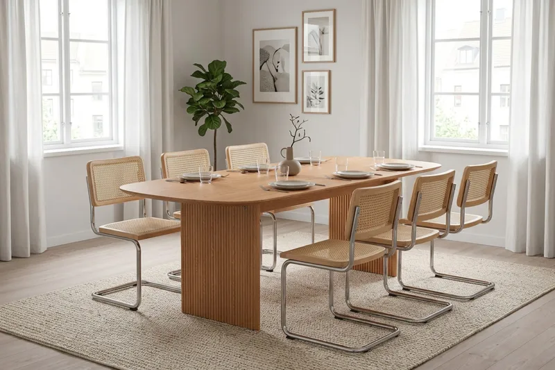 Alma spisegruppe rektangulær 220 cm eik med 6 Build spisestoler - Eik - Møbler - Bord - Spisegruppe