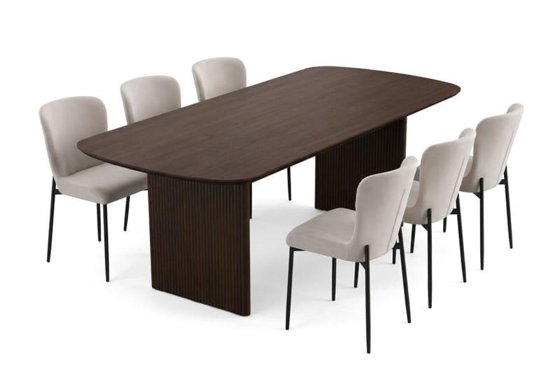 Alma spisegruppe rektangul ær 220 cm røkt eik med 6 Elsie spisestoler - Røkt eik/beige - Møbler - Bord - Spisegruppe