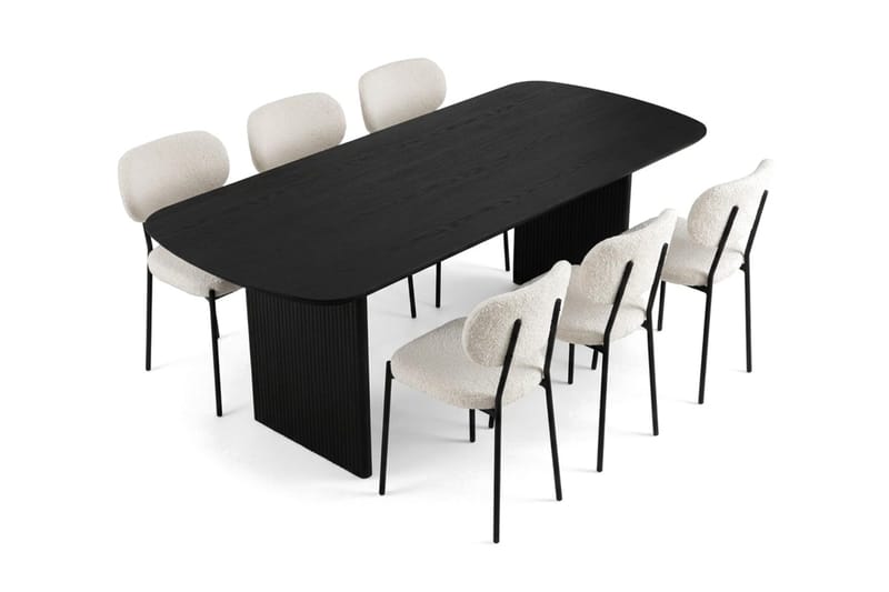 Alma spisegruppe rektangulær 220 cm svart med 6 Gemmiano spisestoler - Svartbeiset eik - Møbler - Bord - Spisegruppe