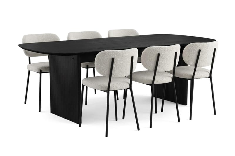 Alma spisegruppe rektangulær 220 cm svart med 6 Gemmiano spisestoler, Svartbeiset eik