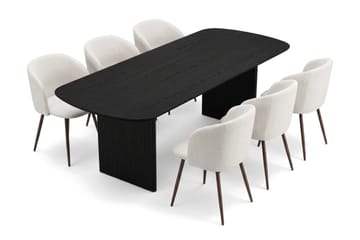 Alma spisegruppe rektangulær 220 cm svart med 6 Greya spisestoler - Svartbeiset eik - Møbler - Bord - Spisegruppe