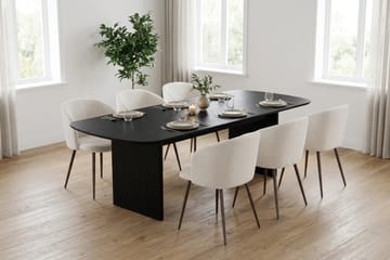 Alma spisegruppe rektangulær 220 cm svart med 6 Greya spisestoler - Svartbeiset eik - Møbler - Bord - Spisegruppe