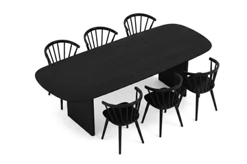 Alma spisegruppe rektangulær 220 cm svart med 6 Tyrö spisestoler - Svart - Møbler - Bord - Spisegruppe