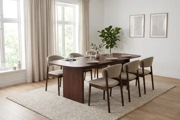 Alma spisegruppe rektangulær 220 cm valnøtt med 6 Nala spisestoler - Valnøtt - Møbler - Bord - Spisegruppe