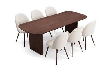 Alma spisegruppe rektangulær 220 cm valnøtt med 6 Nibe Plus spisestoler - Valnøtt/hvit - Møbler - Bord - Spisegruppe